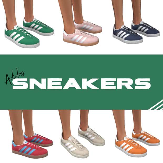 Green and pink Adidas sneakers for women with white stripes, stylish and comfortable casual shoes.