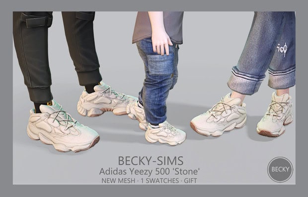 Becky-sims adidas yeezy 500 stone sneakers with casual jeans and joggers displayed for fashion and style promotion.