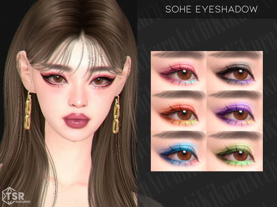 Bright eye makeup, colorful eyeshadow looks, virtual makeup, digital eye makeup, gaming character style, vibrant eye designs, creative eye makeup ideas, cosmetic mods for sims, fashionable eye makeup, fantasy eye looks.