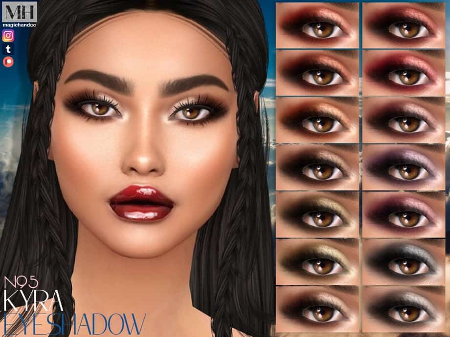 Kyra eyeshadow makeup tutorial, makeup look with different eyeshadow shades, beauty makeup, eyeshadow color options for daily wear, must-have makeup mods, eyelash extension makeup, bold eye makeup styles, virtual makeup try-on, digital beauty modifications, lipstick and eye combo, must-have cosmetic mods.
