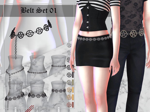 Belt set 01 featuring pentagram designs, perfect for gothic and alternative fashion styles, with versatile styles for customizing your outfit.
