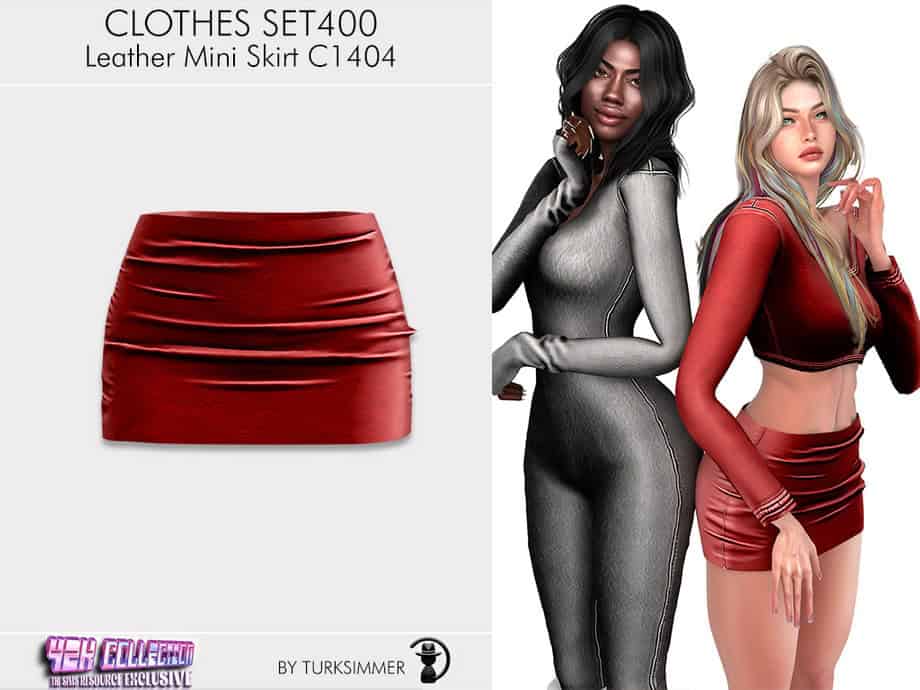 Red leather mini skirt C1404 for female avatars in digital fashion mods.