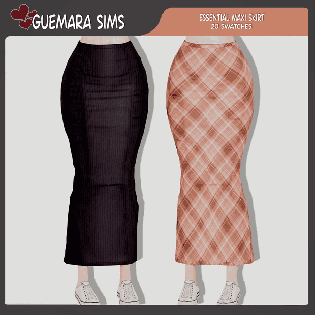 Black plaid maxi skirt for Sims 4, custom content, essential female fashion mod, Must Have Mods, wearable skirts for Sims 4, stylish maxis match skirts, Sims 4 CC clothing, long plaid skirt for TS4, trendy Sims 4 maxis match fashion, community-created skirts for Sims 4.