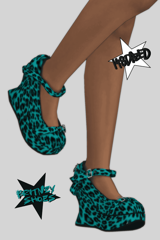 Blue leopard print platform shoes with ankle straps for bold fashion statements.