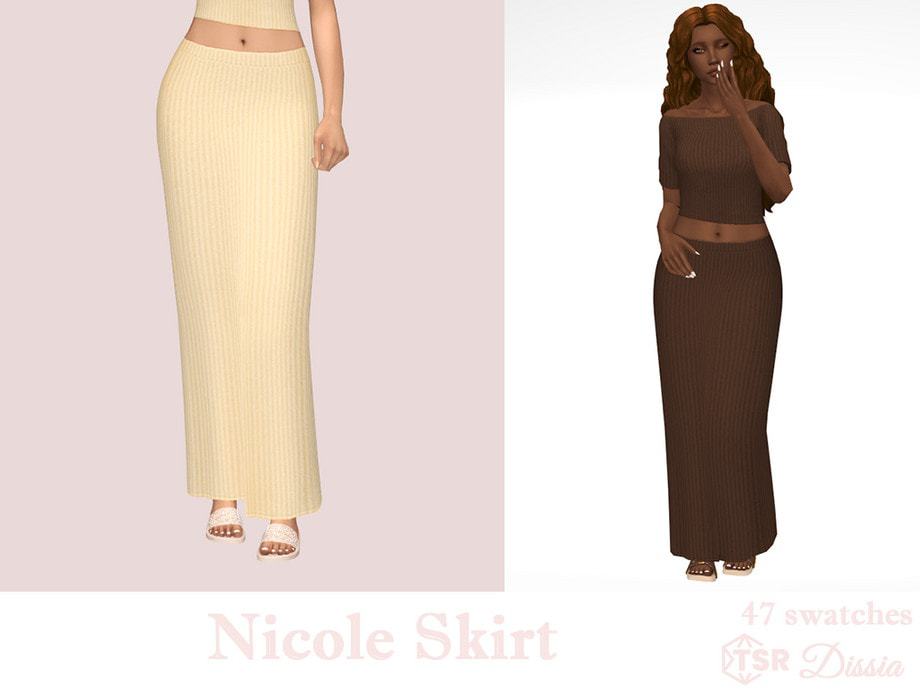 Beige ribbed Nicole skirt for women, floor-length high-waisted maxi skirt, perfect for casual and summer outfits.