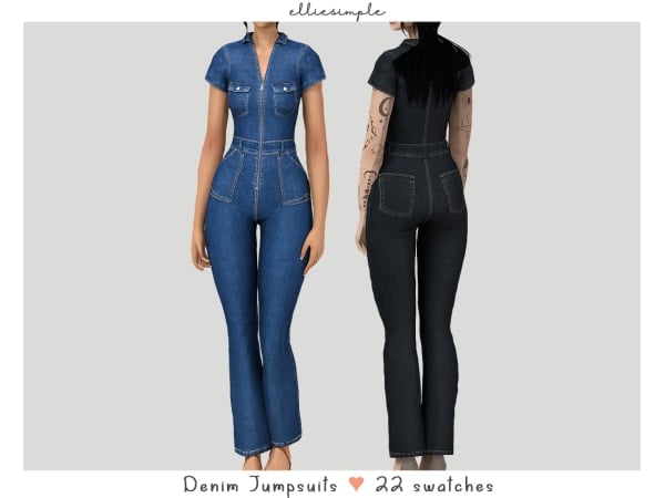 Blue denim jumpsuit for women with a fitted silhouette, short sleeves, and front zipper, perfect for casual or stylish outings.