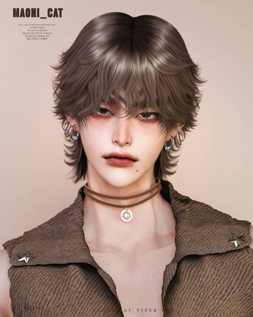 Messy short ash brown hairstyle, edgy modern fashion, female with jewelry and stylish outfit, inspired by Must Have Mods digital art, contemporary digital portrait, trendy virtual character artwork.