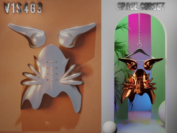 V1S463 futuristic space-themed shoulder armor and a space corset accessory for cosplay or fantasy costumes. Ideal for sci-fi, cosplay, and themed fashion enthusiasts seeking bold, unique accents.