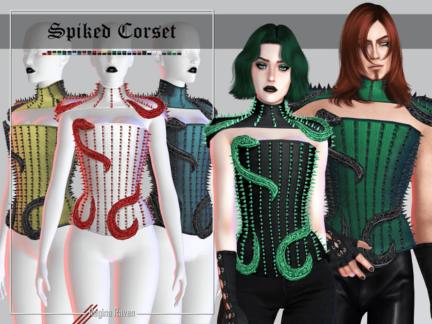 Spiked Corset fashion accessory for cosplay, gothic, and alternative style costumes with snake-inspired details and bold color options. Perfect for custom costume design and edgy clubwear.