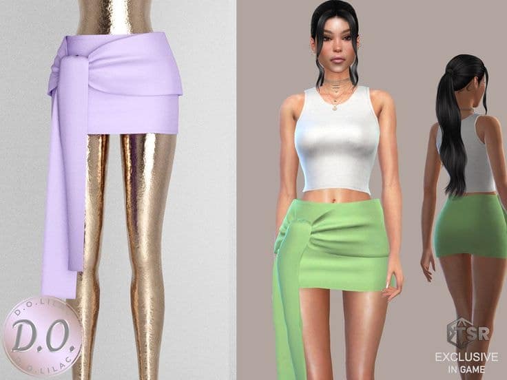 Lilac asymmetrical mini skirt with draped design, perfect for fashionable outfits and styling.