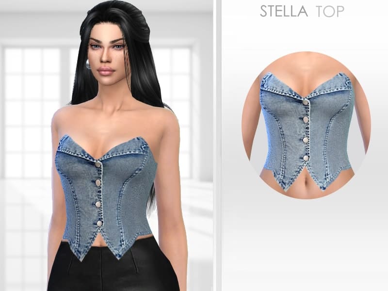 Denim corset top, stylish women's fashion, must-have mods, trendy denim top for women, figure-flattering denim corset for women, women's denim fashion accessory, modern denim clothing, casual denim corset, fashionable denim top for women, women's trendy denim accessories.