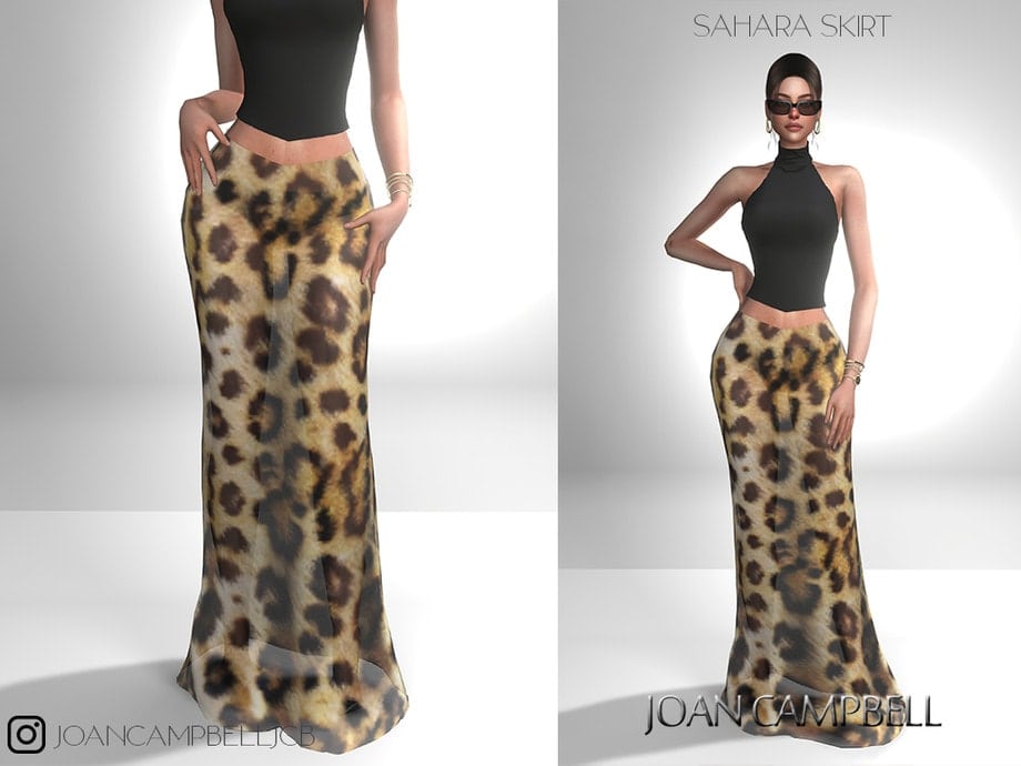 Leopard print maxi skirt with a high waist, paired with a black sleeveless top, accessorized with sunglasses and jewelry, perfect for stylish summer outfits.