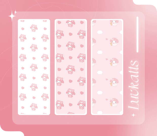 Cute kawaii pastel pink phone wallpaper designs featuring adorable girl characters with hoodies, hearts, clouds, and umbrella motifs, perfect for unboxing and customization.