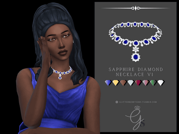 Exquisite sapphire diamond jewelry set including necklace and earrings, vibrant blue gemstones perfect for luxury fashion and Sims 4 mods.
