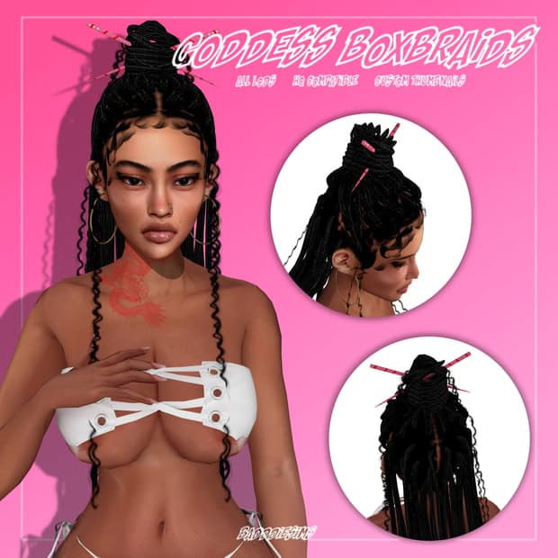 Colorful goddess box braids hairstyle with trendy hair accessories for women, showcasing intricate braiding styles and versatile protective hairdos for natural hair.