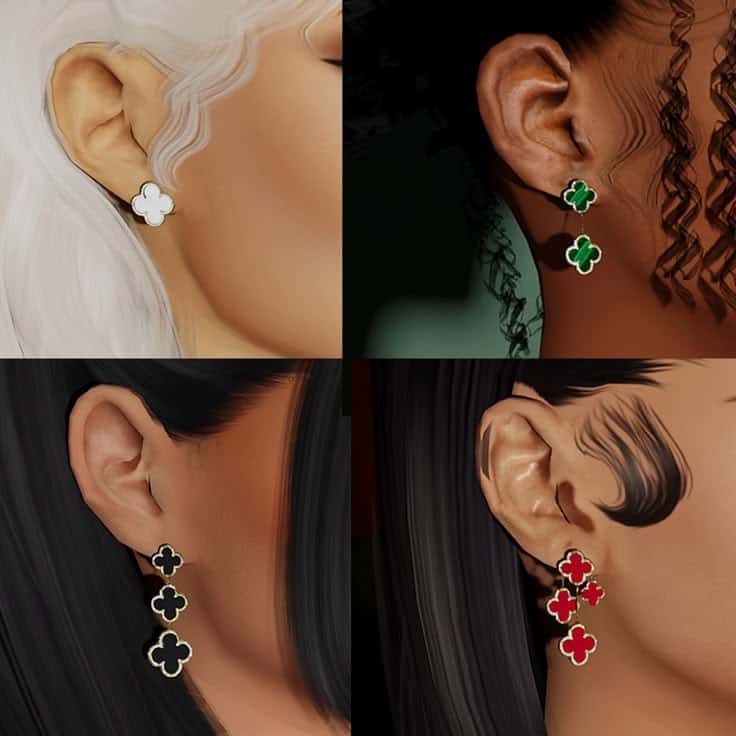Gold four leaf clover earrings for women, stylish shamrock jewelry, lucky accessories, fashionable four leaf clover earrings, must-have earrings for good luck.