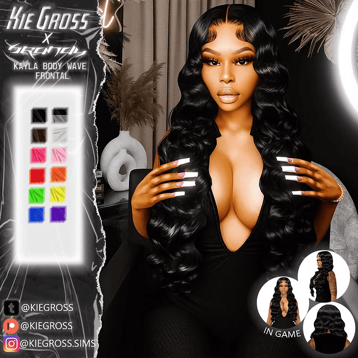 Multicolored Kayla Body Wave Frontale hair extension wig for virtual avatars, customizable with vibrant colors, perfect for online gaming, streaming, and digital character creation.