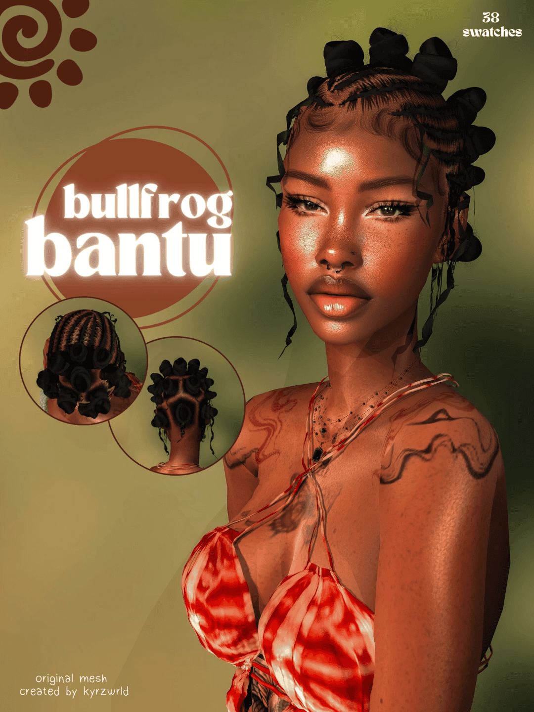 Blurrg bantu swatches for virtual hairstyling and cozy protective hair wraps with bantu knots; perfect for African hairstyles and hair preservation; created for Must Have Mods image SEO.
