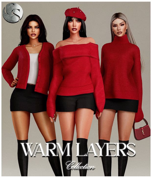 Vibrant red women's knit sweaters, cardigans, and off-shoulder tops perfect for fall winter fashion, layered styling, and modern casual looks. Ideal for creating warm layers and stylish outfits.