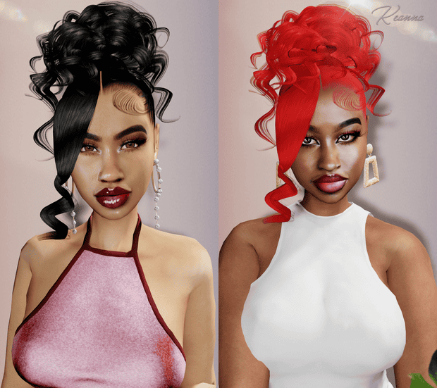 Black and red curly hairstyle with trendy makeup and accessories for customizable wig styles.