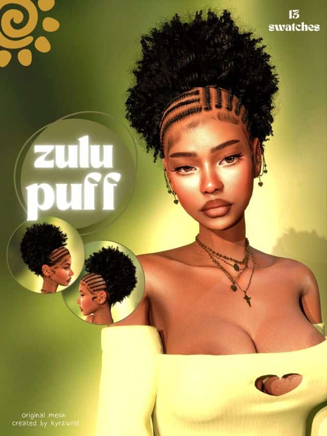 Zulu Pufi hair braid hairstyle for natural Black women with short curly hair, trendy protective hairstyle, bold headwrap style, versatile for everyday or special occasions, perfect for textured hair types.