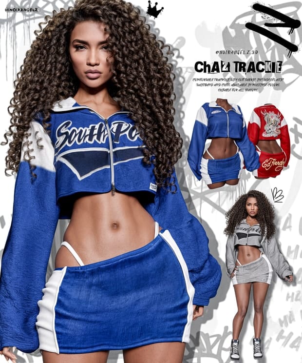 Sout Polo blue and white sporty crop top and skirt set, trendy DJ Khaled-inspired streetwear, perfect for fitness and casual wear.