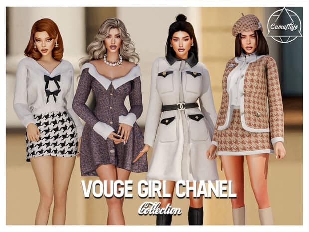 Vogue Girl Chanel Collection featuring stylish, trendy fashion dolls wearing chic outfits perfect for collectors and fashion enthusiasts. High-quality designer-inspired doll fashion display.