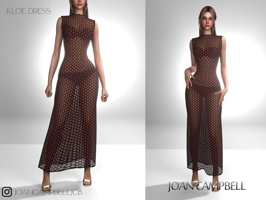 Mesh long dress with geometric pattern, sexy see-through evening gown, stylish fashion dress for women, Kloe design, black and red color, elegant summer outfit, perfect for parties or special occasions.