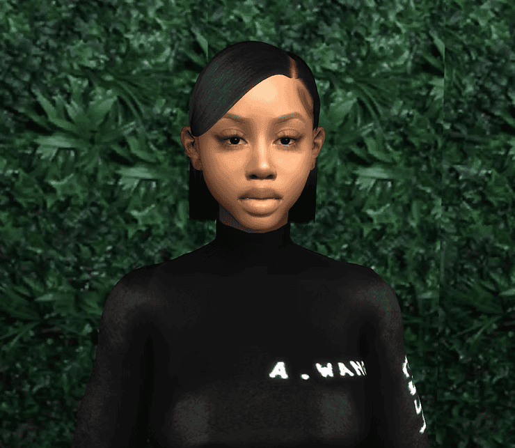 Fashion-forward woman wearing a sleek black turtleneck with subtle white text, standing in front of lush green foliage, showcasing modern fashion and style for must-have wardrobe essentials.