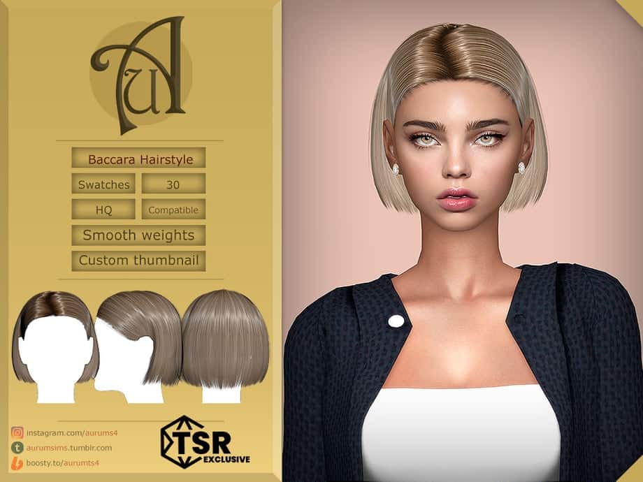 Blonde Baccara Hairstyle wig with smooth weights, perfect for custom selfies and digital mods, available in 30 swatches, compatible with HD quality and custom thumbnails.