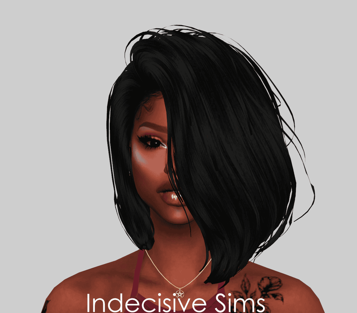 Black short hairstyle with voluminous layers and side part, stylish hair mod for The Sims, modern hair customization, Must Have Mods, Decisive Sims.