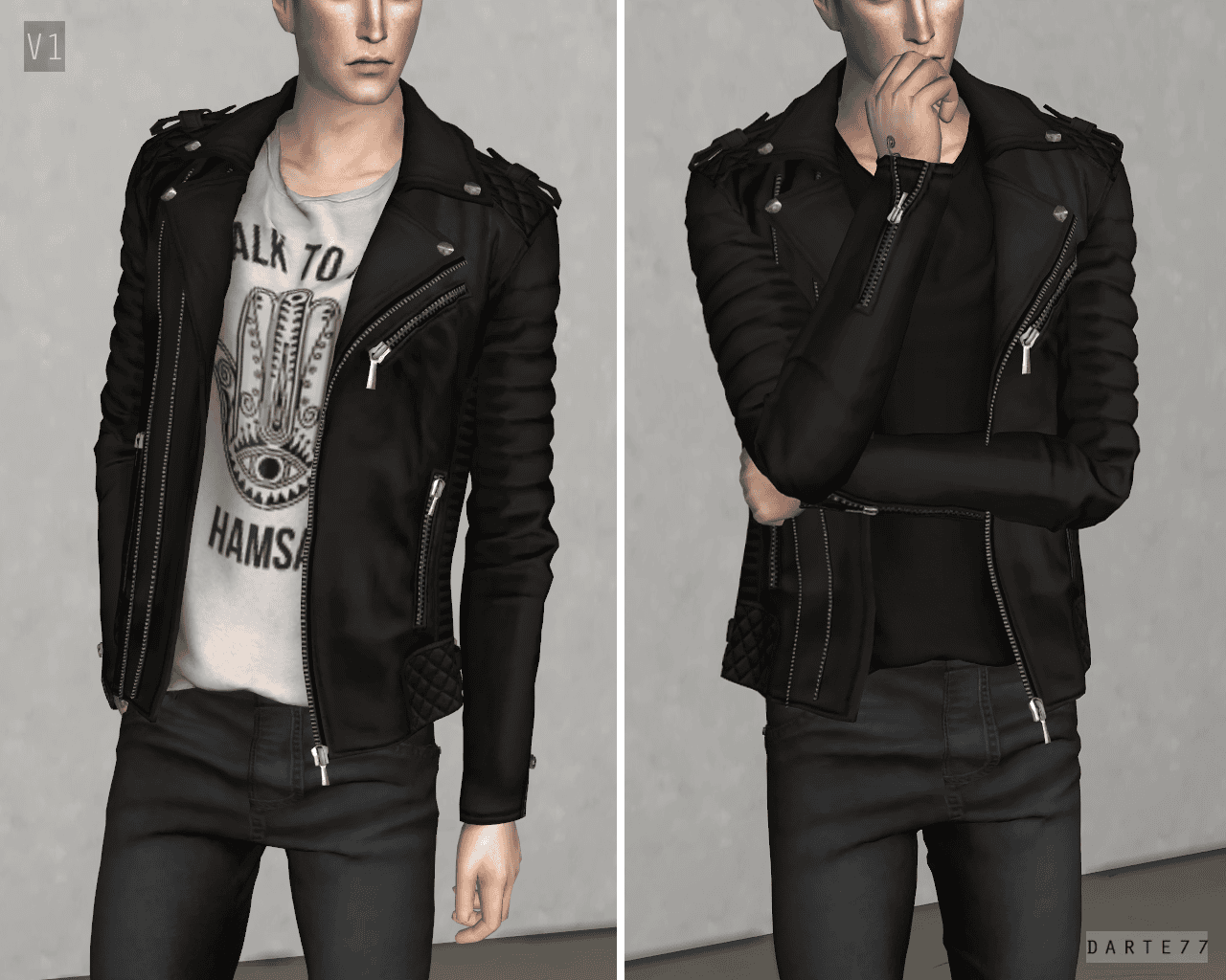 Black leather biker jacket fashion trend, edgy men's style, modern men's streetwear, zipped motorcycle jacket, slim fit black leather jacket, Must Have Mods fashion image, men's edgy clothing, contemporary menswear, stylish black leather outerwear.