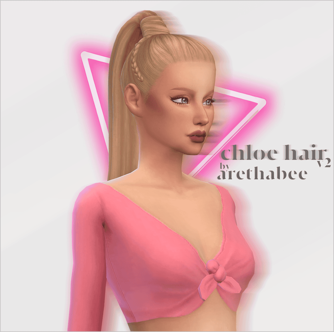 Blonde high ponytail with braided detail, trendy Chloe hairstyle for avatars, virtual fashion hair accessory, must-have digital hair mod for avatars, arcahabee digital hair collection.