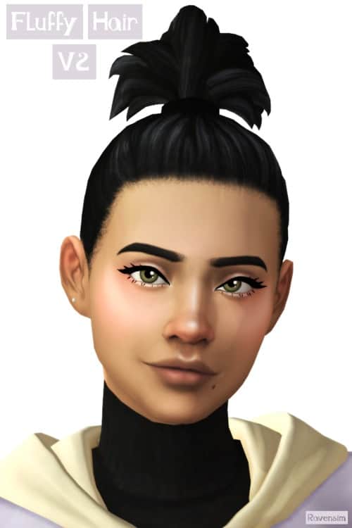 Fluffy hair hairstyle, high ponytail with voluminous black curls, modern fashion hair accessory, trendy hairdo for women, perfect for stylish casual and special occasions.