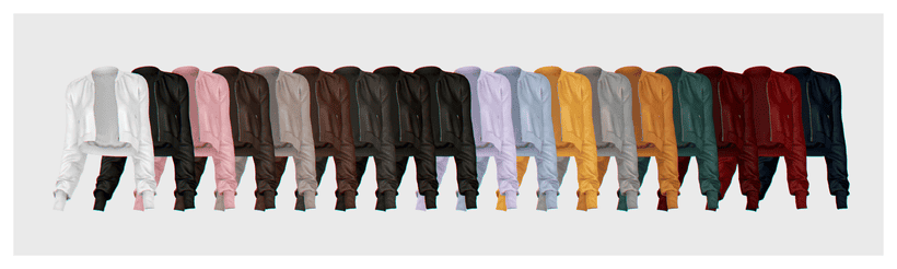 Colorful assortment of hoodie sets in various shades, perfect for custom gaming and car mods. High-quality sportswear designed for comfort and style, ideal for gaming enthusiasts and automotive customization.