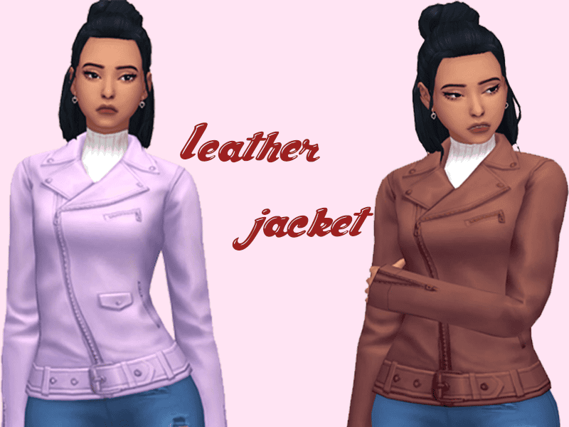 Leather jacket female Sims 4 mod, stylish leather jacket for female Sims, Must Have Mods, fashion upgrade, high-quality Sims 4 clothing, customizable Sims 4 wardrobe, trendy outfit mod, virtual fashion accessory.