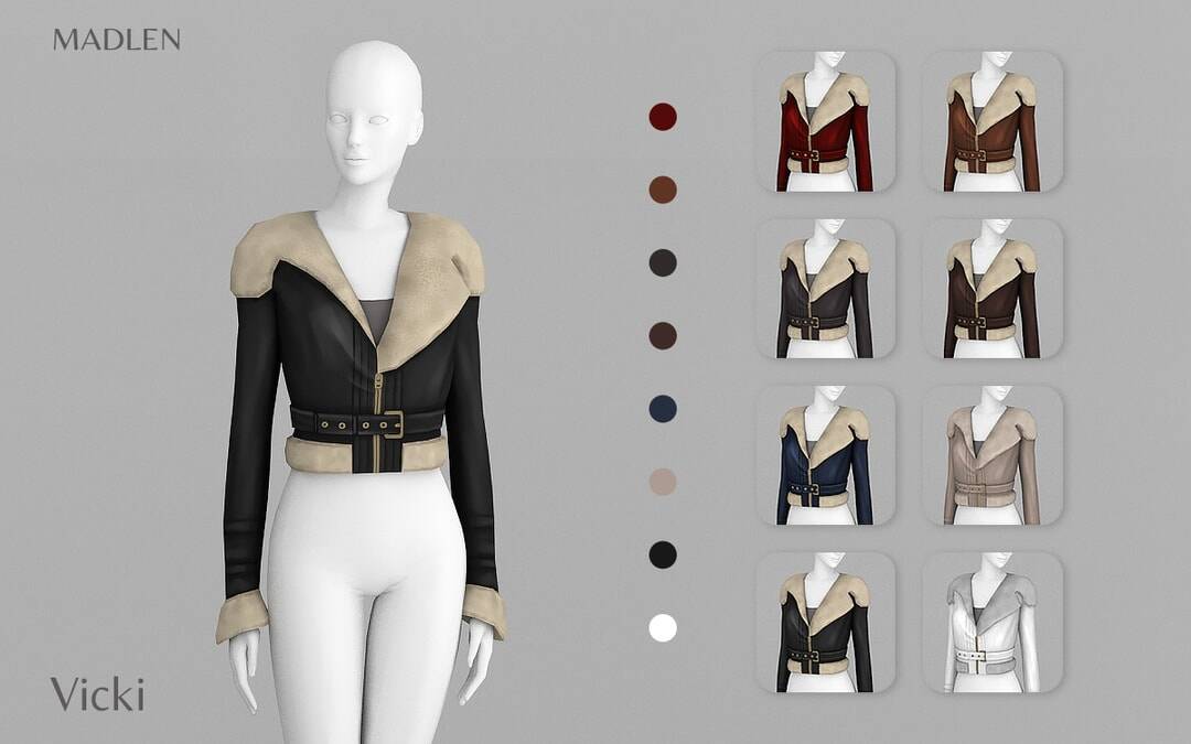 Black and beige women's cropped jacket with collar and belt, available in multiple colors for fashion accessories and streetwear.