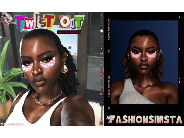 Vibrant selfie featuring colorful twist-out hairstyle and digital filters showcasing trendy hair styling and beauty enhancements. Perfect for fashion, hair, and beauty enthusiasts.