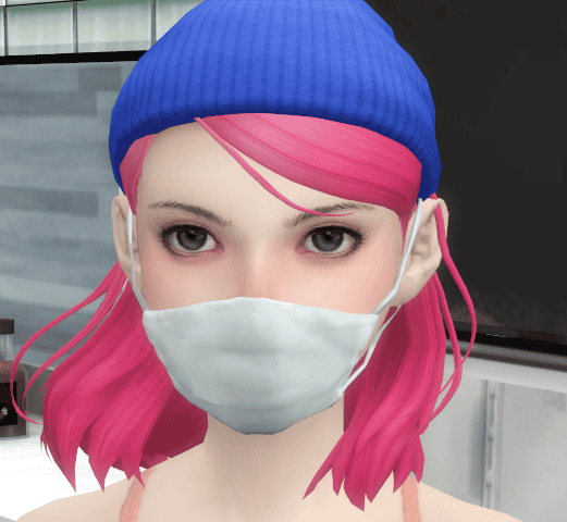 Pink-haired female avatar wearing a blue beanie and white face mask, representing gaming or avatar customization for Must Have Mods website.
