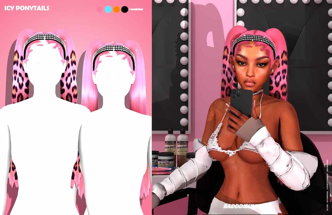 Pink and black leopard print hair extensions for ponytails, vibrant fashion accessories, trendy hair mods for women, bold hairstyle enhancements, must-have hair accessories for stylish looks.