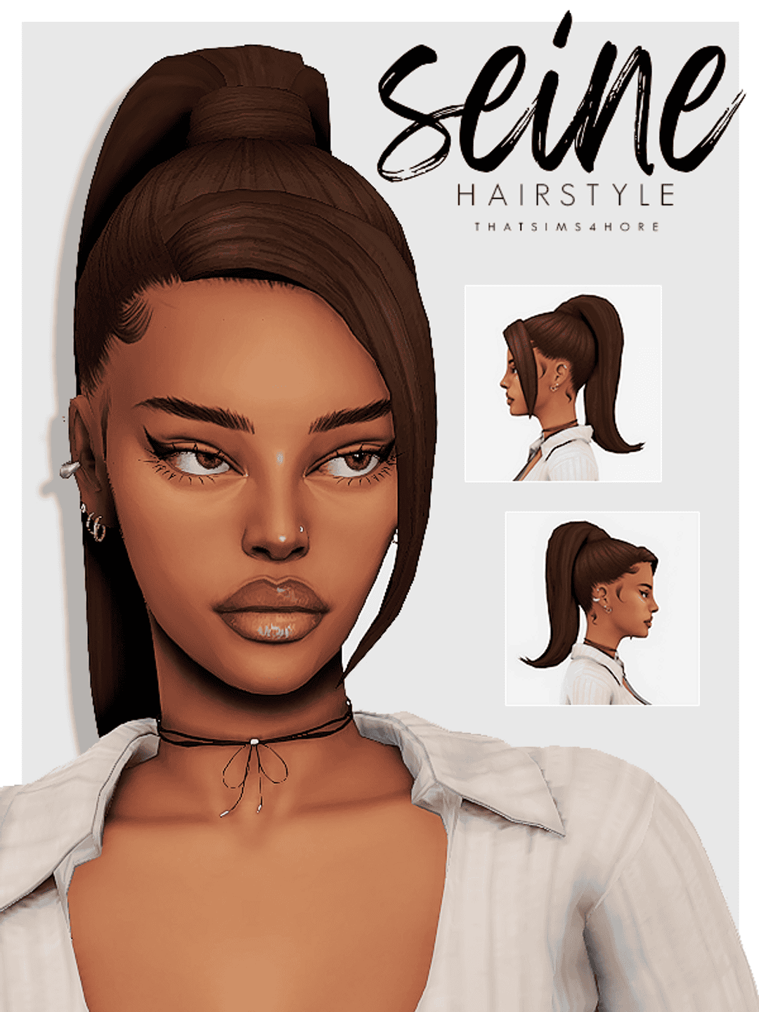 Sleek high ponytail hairstyle for women, digital illustration showcasing online virtual hairstyles, perfect for Sims 4 mods and custom content.