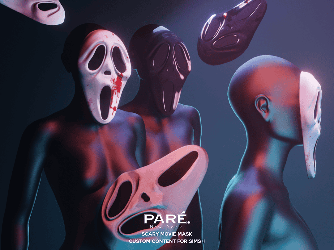 Menacing ghost face masks with horror design for custom Sims 4 content, perfect for spooky and creepy-themed builds and characters in the game.