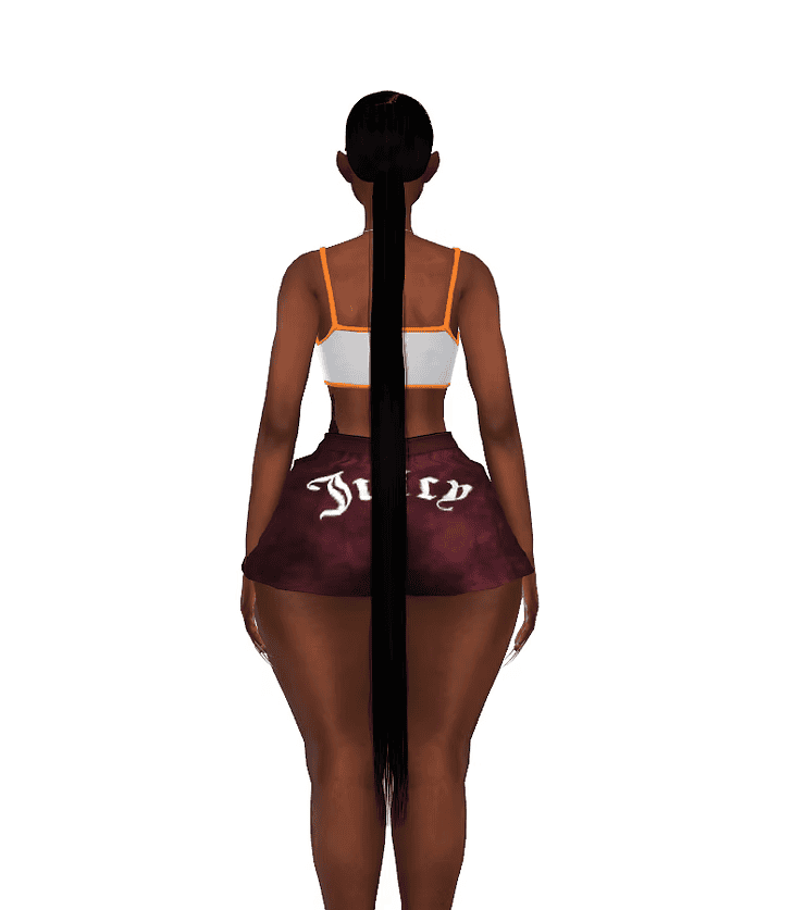 Long braid hairstyle with sleek, straight hair extending down to the ankles, featuring a clean and polished look.