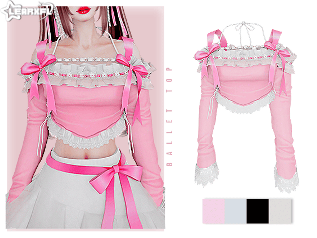 Pink Lolita cosplay top with ruffled lace details, ribbon bows, and long sleeves, perfect for anime and cosplay enthusiasts.