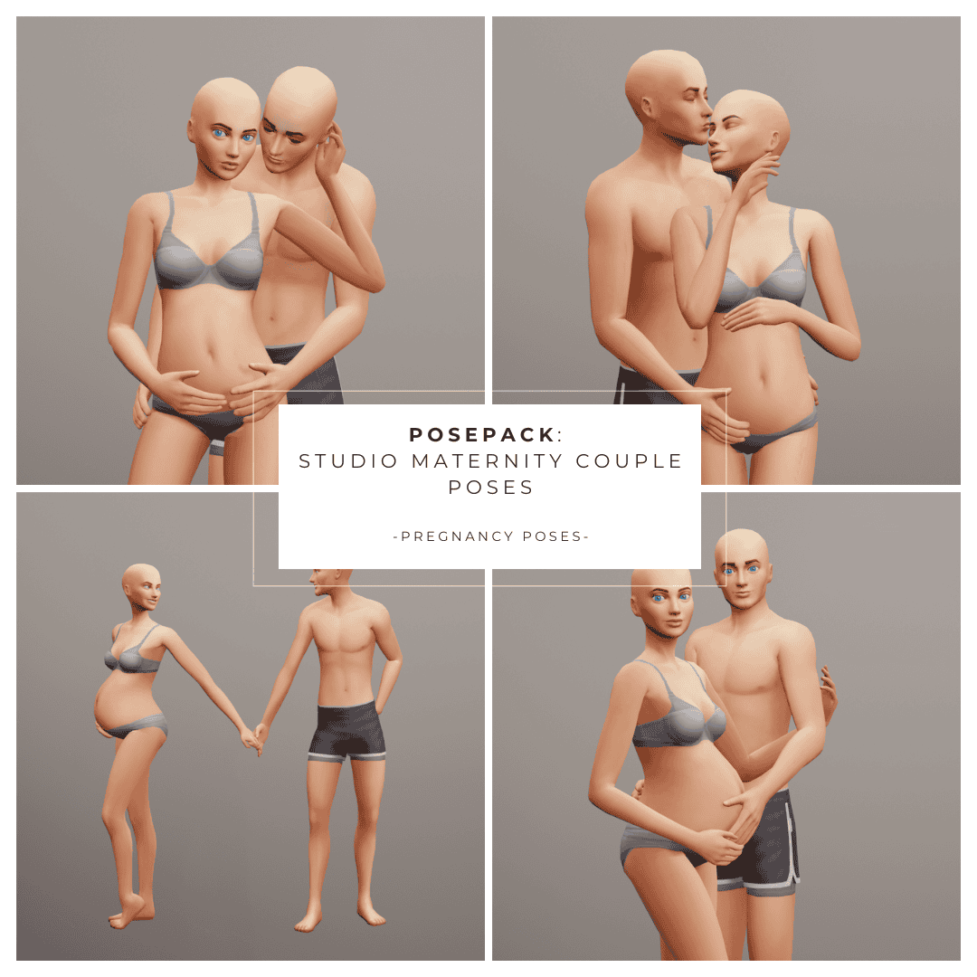 Studio maternity couple poses for pregnancy photoshoot, realistic 3D characters in maternity and couple poses, perfect for pregnancy photography and modding projects.