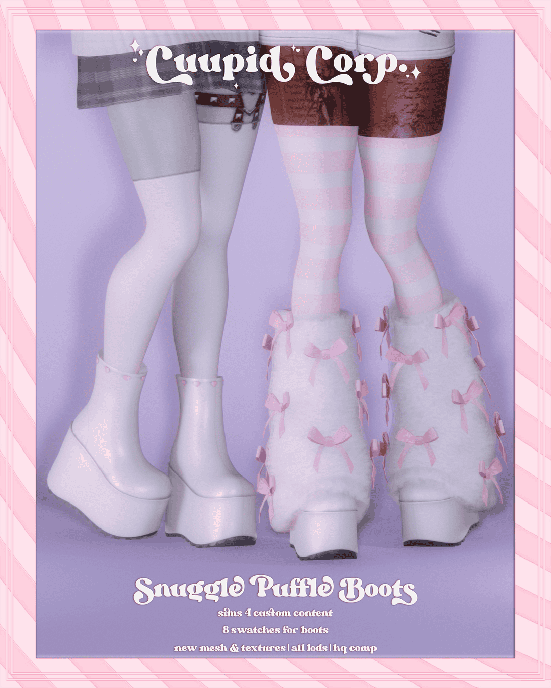 White platform boots with pink bows for The Sims 4, cute and stylish mrh mod content.