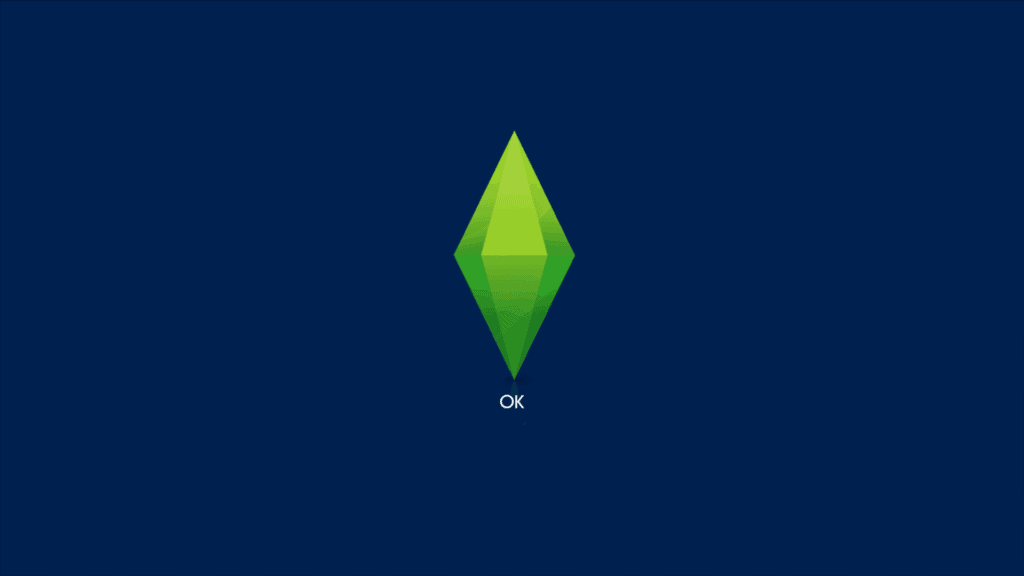 Diamond-shaped green game icon on a dark blue background representing The Sims game modding.