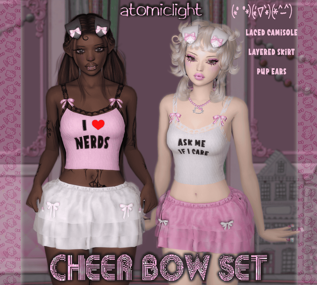 Navy pink layered skirt with bows, kawaii cute club outfit, anime girl clothing, virtual fashion, must-have mods.