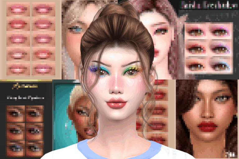 Pink and blue makeup eyeshadow digital avatar makeup customization image.