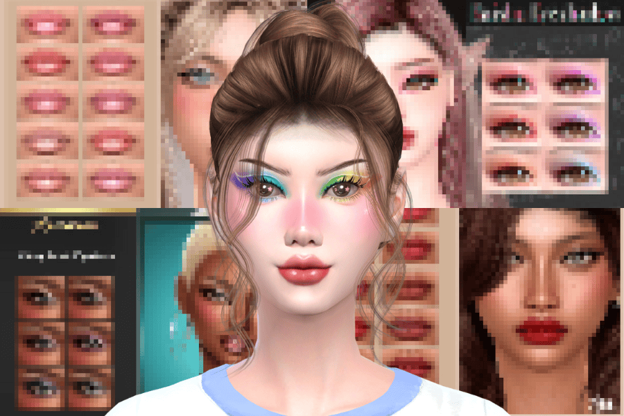 Pink and blue makeup eyeshadow digital avatar makeup customization image.